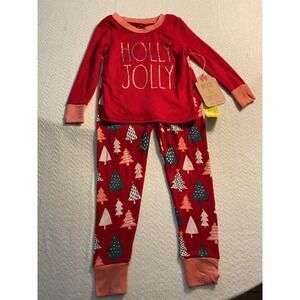 Rae Dunn Kids Holly Jolly Christmas Tree Pajamas Set‎ Size Girl4T NWT Red